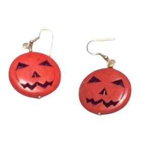 UNBRANDED Halloween Holiday HANDMADE Spooky Orange Pumpkin Face BEAD Earrings